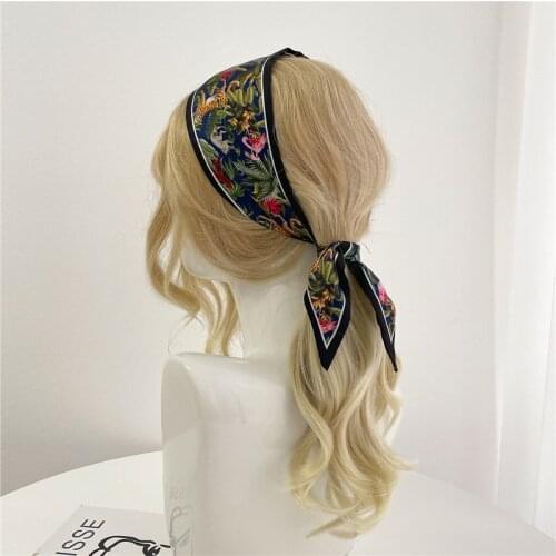 2021 Design Skinny Silk Scarf Headband Fashion Girls Hair Accessories Print Animal Hand Bag Wirst Soft Foulard Shawl Neckerchief