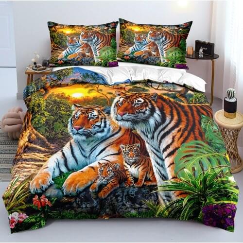 3D White Duvet Covers Quilt Cover Pillow Shame Set Full King Queen Double Full Twin Size Animal Custom Design Tiger Bedding Sets