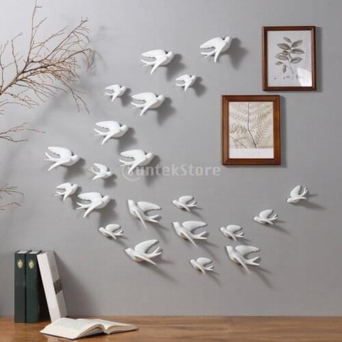 3D Ceramic Hanging Bird Swallow Mural Wall Art Sculptures Decoration Flying Bird Sculptures Bedroom Livingroom Home Decoration