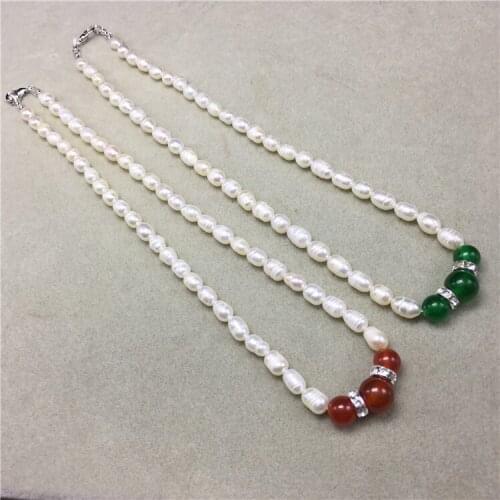 7-8mm Real Freshwater Natural Pearl Necklace with Agate Hot Cheap Fashion Jewellery Nice Jewelry Good Party Gift