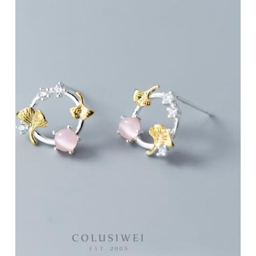 Colusiwei Genuine 925 Sterling Silver Blooming Forest Secret Natural Opal Stud Earrings for Women Real Silver Earrings Jewelry