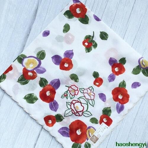 Good quality Japanese embroidered ladies handkerchiefs,Cotton Handkerchiefs Bandanas Scarf rose leaf embroidered bandana