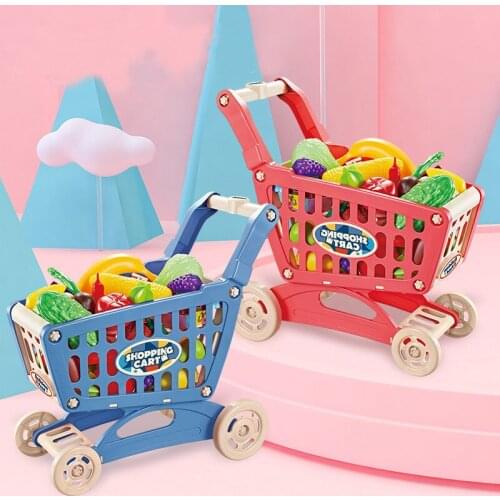 Kids Large Supermarket Shopping Cart Trolley Push Car Toys Basket Simulation Fruit Food Pretend Play House Girls Toy Children Gi