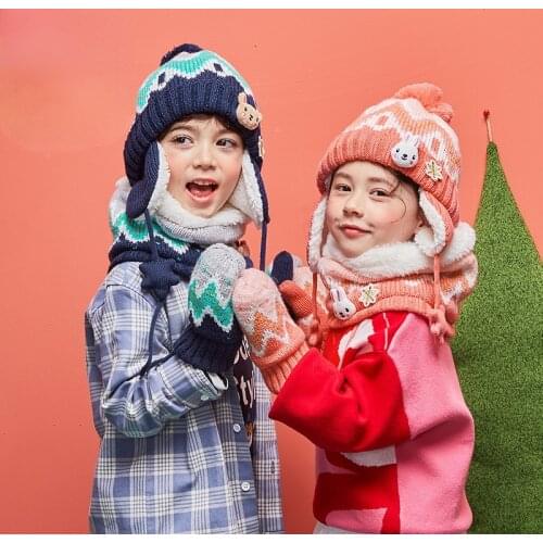 Baby Winter Hat Autumn and Winter Three-piece Set of Baby Winter Hat Neck Gloves Warm and Breathable Hats for Boys and Girls