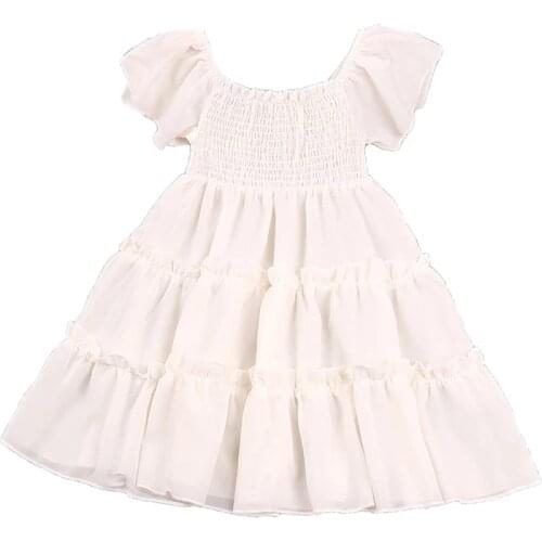 2-7Y Kid Baby Girls Dresses Summer Solid Elegant princess Kids Short Sleeve Party A-line Dress Children Costumes