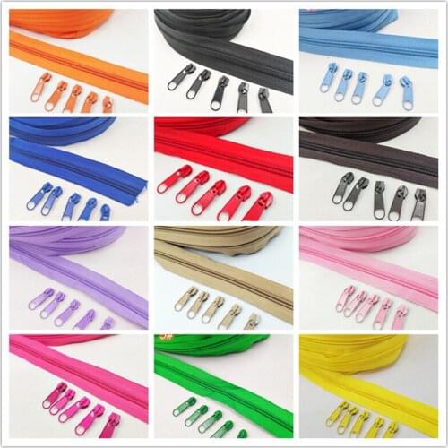 5 Meters (5.4Yard ) 5 # Colors Long Nylon Coil Zipper With 10pcs Zipper Slider For DIY Sewing Clothing Accessories