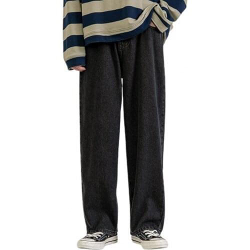 Fashion Straight Mid Rise Men Jeans Multi Pockets Breathable Wide Leg Solid Color Hip Hop Denim Leisure Daily Pants Streetwear