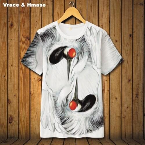 Chinese style creative crane pattern printing fashion short sleeve t-shirt Summer 2018 New soft comfortable quality t shirt men