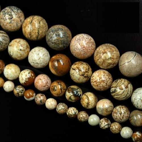 Round Picture Beads Natural Stone Loose Beads 4/6/8/10mm 39cm/strand(15") For DIY Fashion Bracelet Necklace Jewelry Making