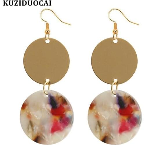 Kuziduocai 2019 New Fashion Jewelry Bohe Punk Four Colors Metal Sequins Dangle Acrylic Stitching Drop Earrings For Women E-1426