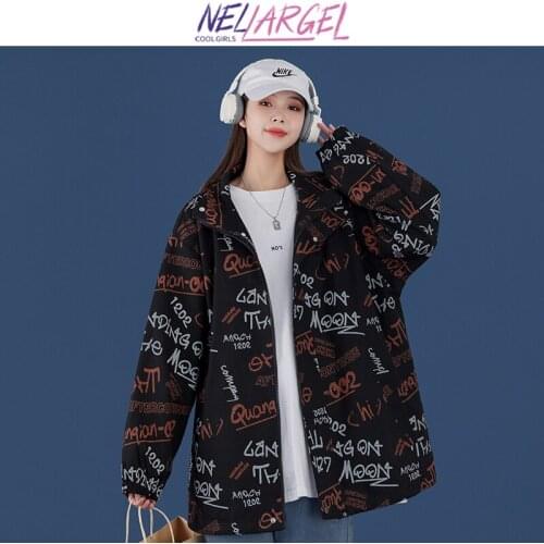NELLARGEL Women Letter Harajuku Kawaii Y2k Jacket 2021 Winter Korean Fashion Varsity Jacket Girl Vintage Streetwear Tweed Jacket