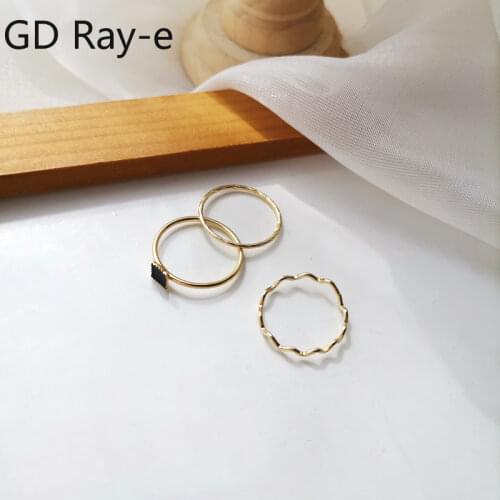 Korean Simple Jewelry Square Three Pieces Set of Ring Small Wave Index Finger Wedding Party Ring 645