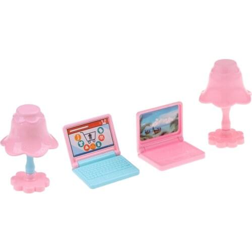Dollhouse Miniature Laptop Table Lamp Set Study Room Accessory 1:12 Toy