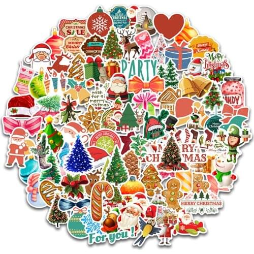 100PCS Christmas cute Santa Claus graffiti stickers laptop skateboard guitar waterproof stickers decoration wholesale