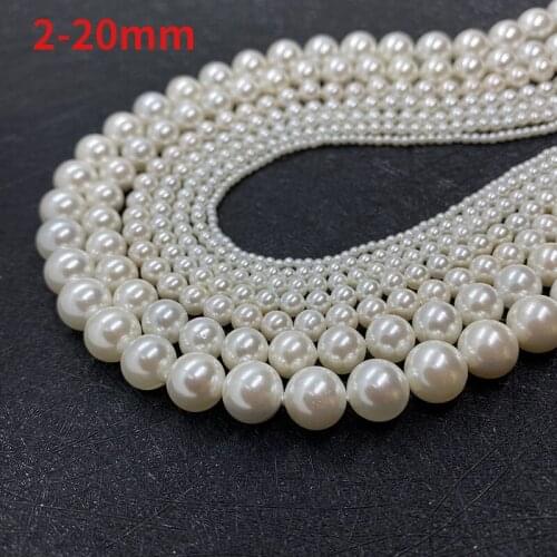 Natural Advanced White Shell Round 2-20mm Pearls Loose Seed Beads Jewelry Make DIY Bracelets Necklaces Earrings Ring Accessories