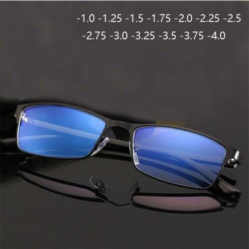 Anti-Blue Light Myopia Eyeglasses With Degree TR90 Men Classic Business Square Short-sighted Glasses -1.0 -1.25 -1.5 To -4.0