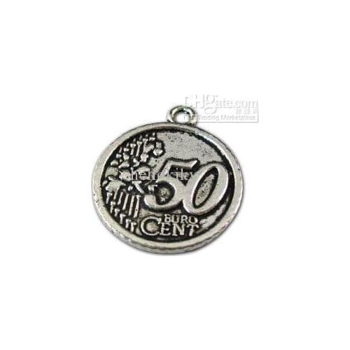 Whole Sales 100pcs Tibetan silver 50 Cent Coin charm A11341