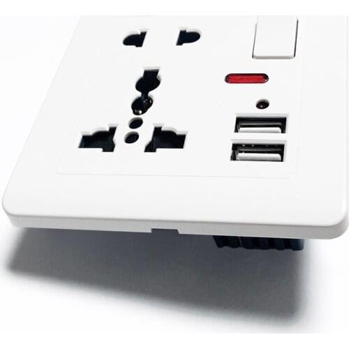 EU Standard Outlet panel,5V 2.1A Dual USB Charger Port,On-off control Porous Wall Power Socket 13A global Universal 5 Hole