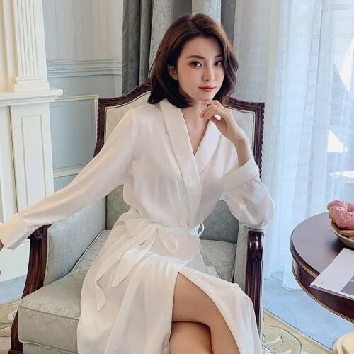Sexy Kimono Robe Home Clothing Sleepwear Novelty Female Home Clothing Intimate Lingerie Silky Satin Homewear Bathrobe Gown