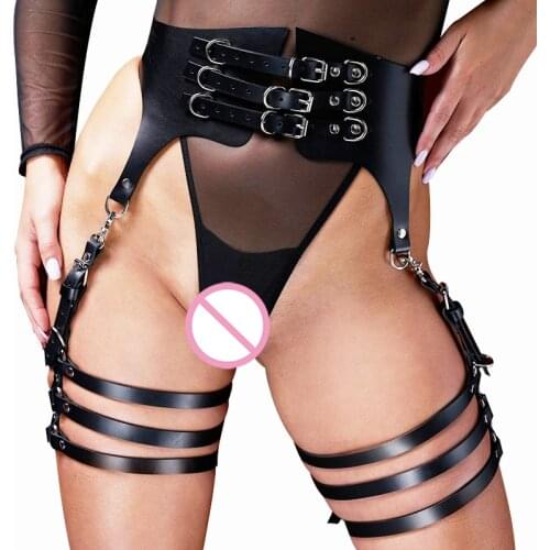 Leather Bondage Leg Harness for Woman Gothic Thigh Harness Belt BDSM Garter Belts Leg Straps Bondage Lingerie Suspender Fetish