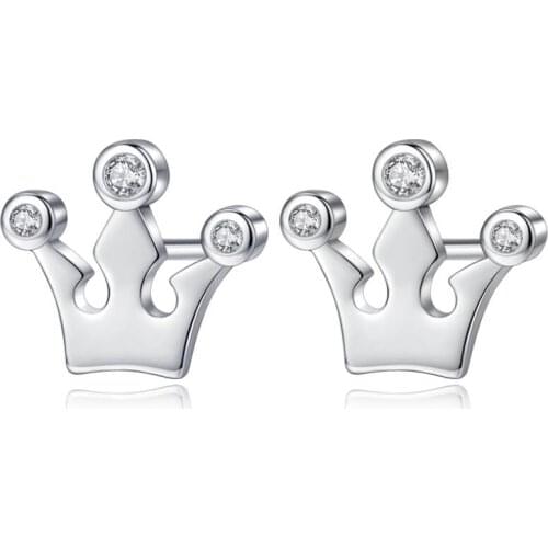 New Simple Beautiful Zircon Crown Stud Earrings Trend Creative 925 Sterling Silver Pendientes Jewelry Boucle D'oreille SAE75