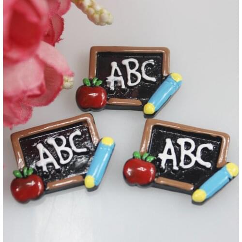 School ABC Chalk Board Pencil And Apple Resin Flat back Cabochon