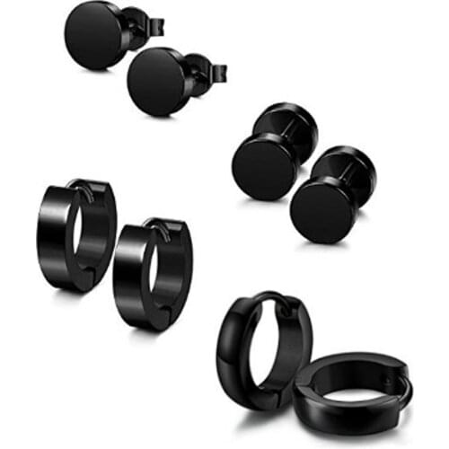 SHUANGR 1 Set 4 Pair Unisex Black Color Stainless Steel Piercing Earring For Women Men Punk Gothic Earrings Jewelry Gift