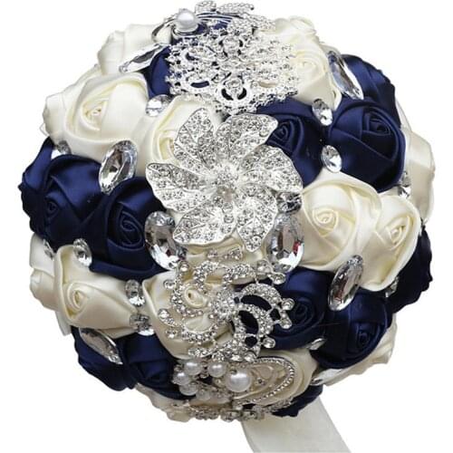 Navy Blue Series Wedding Flowers Bridal Bouquet Elegant Pearl Bride Bridesmaid Wedding Bouquet Crystal Sparkling B03