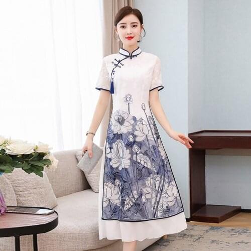Vietnam Traditional Dress Chinese Style Aodai Cheongsam Qipao China Oriental Dress Vietnam Clothing Long Ao Dai Dress 11535