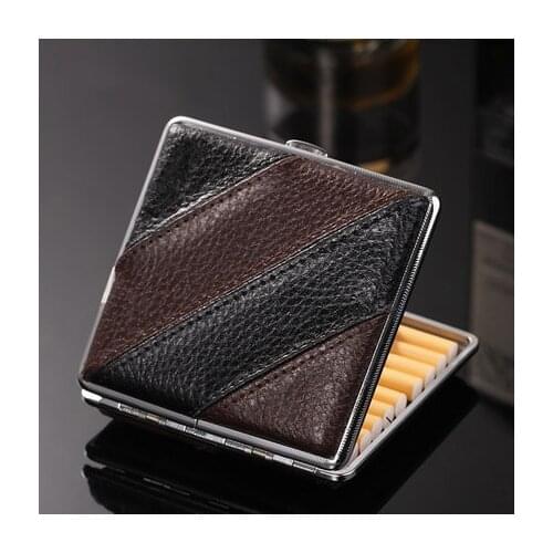 Holding 20pcs Exquisite Leather Men Thin Cigarette Case Portable Tobacco Box Storage Cigarette Accessories Holder Smoker Tool