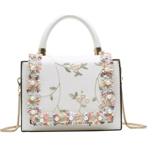Vintage Flower Lace Handbags Womens Crossbody Bags 2021 Fashion Gold Chain Ladies Messenger Bag Evening Clutch Female Purses