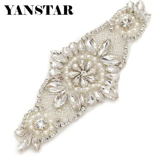 YANSTAR Wholesale 10PCS Rhinestones Appliques Patch Sew On Wedding Dresses Belt Rose Gold Crystal Accessory YS861