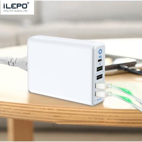 ILEPO 60W PowerPort+ 5 Port USB-C Type-C QC3.0 20W PD USB Fast Charger For iPhone 12 X Xs 8 Xiaomi Phone Travel Charger