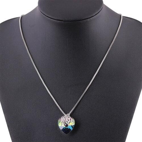 Necklaces For Women 2021 Fashion Colored Crystal Heart Shape Pendant Sweater Necklace Cute Dog Paw Angel Wings Chains For Girls