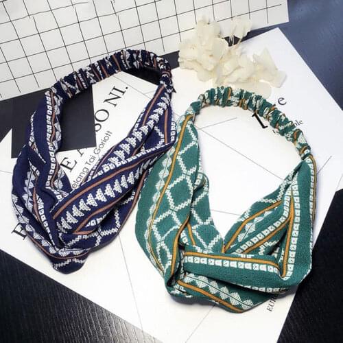 Womens Headband Bohemian Girl Elastic Ribbon Chiffon Cross Floral Girls Hair Accessories Headband