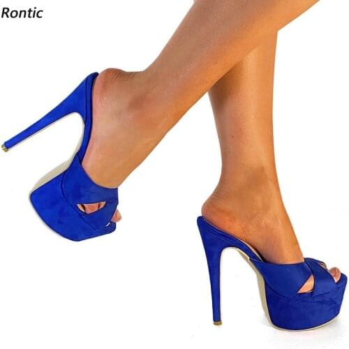 Rontic New Women Platform Mules Sandals Slippers Faux Sudede Stiletto Heels Open Toe Gorgeous 10 Colors Party Shoes US Size 5-20