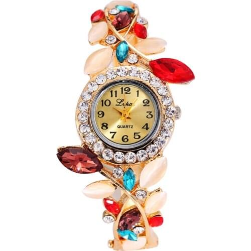 Women Quartz Wrist Watch Colored Flower Petal Bracelet Strap Decorative Watch LXH