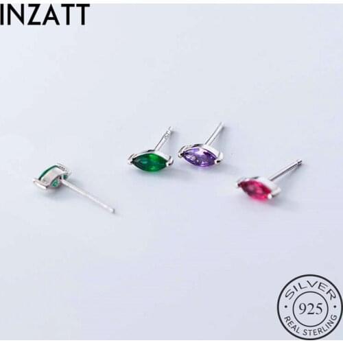 INZATT Real 925 Sterling Silver Zircon Stud Earrings For Fashion Women Minimalist Fine Jewelry Bohemian Accessories GIFT
