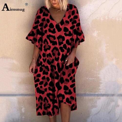Plus size 3xl Women Summer Leisure Dress V Neck Leopard Dot Boho Print Dresses 2020 Ladies Casual Loose Mid-Calf Dress Femme