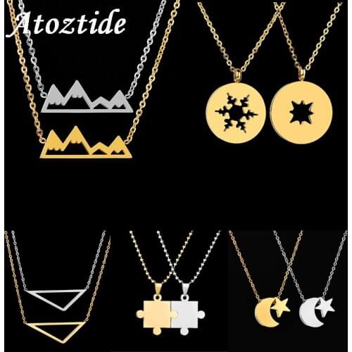 Atoztide Minimalist Stainless Steel Mountain Necklace Pendant Women Hollow Rriangle Snowflake Moon Star Chain Necklace