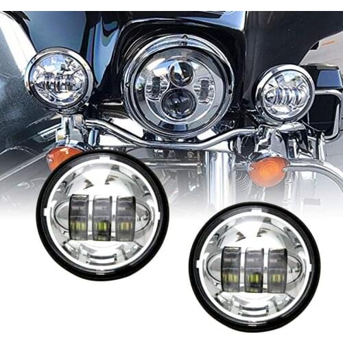1 Pair 4.5 4 1/2 inch LED Motorcycle Chrome Black Fog Passing Light for Classic FLHR Road King