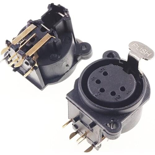 100 pcs XLR Socket 5 pin Socket Receptacle Right Angle PCB through Holes Panel Mount Latch Lock 5 Position circular Female