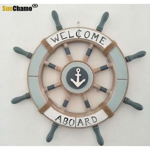 62CM Boat Rudder Wooden Beach Mediterranean Style Nautical Shipping Steering Wheel Wall Decor for Living Room Decoration