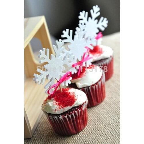 White Snowflake Glitter Cupcake Toppers - Birthday, Birthday Cupcake Topper, wedding party cake topper24pcs