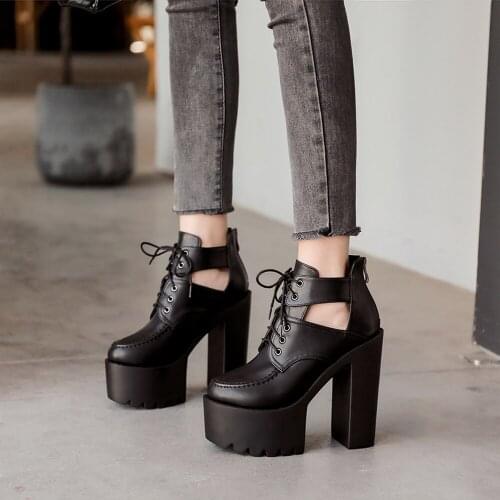 Europeanbar ultra-high heel 15cm shoes thick heel high-heeled platform large size medium tube Martin boots ladies single shoes