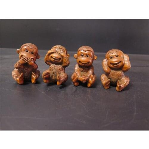 Boxwood carving four monkeys in China I heard crying to see statue