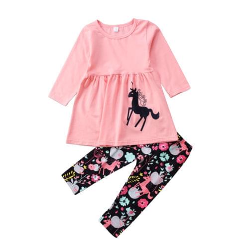 Baby Girls Kids Toddler Floral Print Cotton Blouse Tops Mini Dress Long Trousers Pants Leggings 2Pcs Outfits Clothes Set 1-7Y