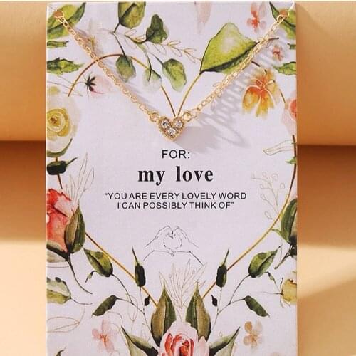 To My Love Gifts, Tiny Delicate Three Zircon Crystal Heart Gold Necklace for Women Girls Mom Sisters with WISH CA RD