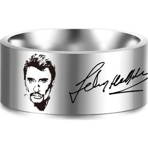 Johnny Hallyday Photo Signature Punk Rock 8mm Rings For Men Women Jewelry Stainless Steel Hip Hop Finger Ring SL-153