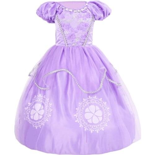 FINDPITAYA Summer Party Tutu Sofia Dress Girls Puff Sleeve Kids Cosplay Costume Filles Princess Long Hair Dress up